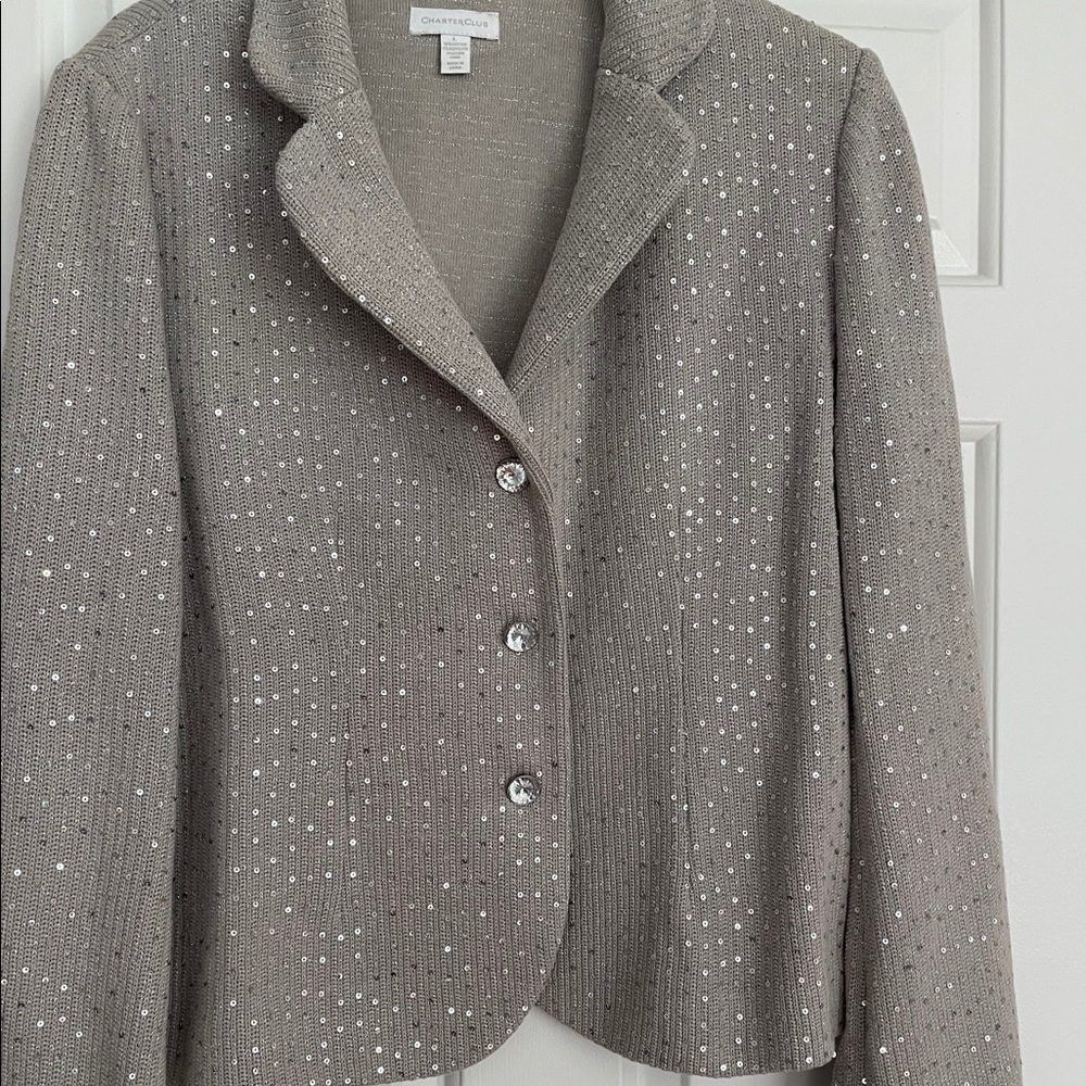 Charter Club Silver Sparkly Dress Jacket - L